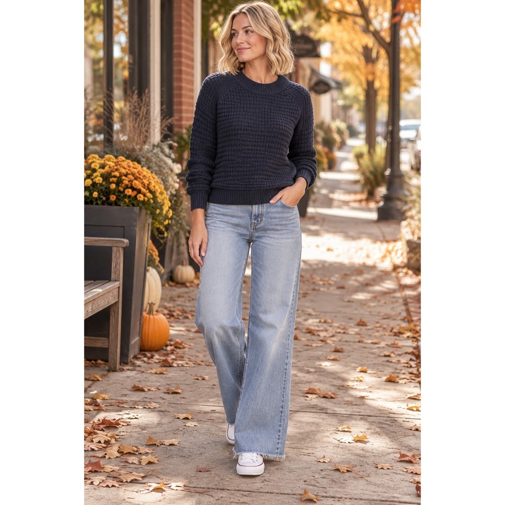 Women's Textured Knit Sweater Size XS Gray Raglan Crewneck Long Sleeve Pullover